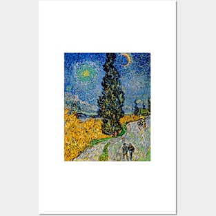 Vincent van Gogh Road with Cypress and Star 1890 Art Print Landscape Art Post-Impressionism Posters and Art